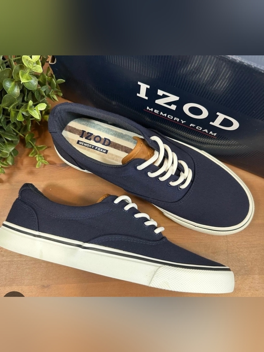 Izod Men's Navy Canvas Lace-Up Sneakers with White Trim